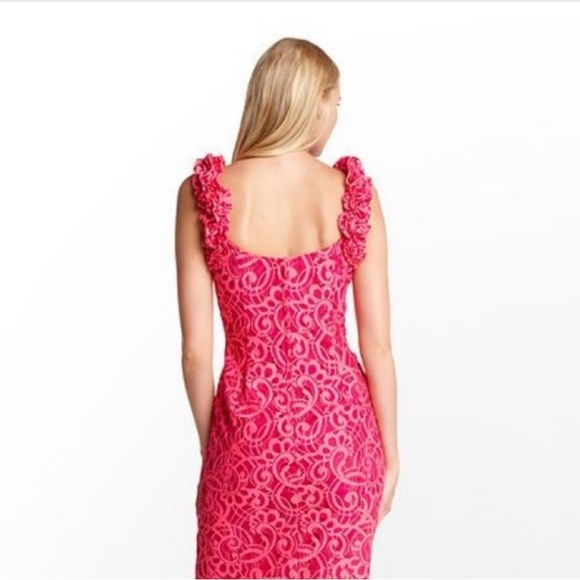 Lilly Pulitzer Mara Hot Pink About Face Two Tone Scallop Lace Ruffle Dress sz 4 - Picture 2 of 16